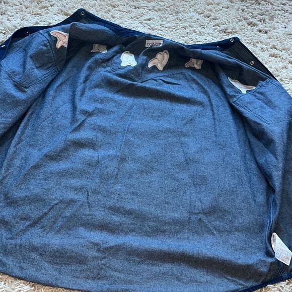 Vintage Carhartt Denim Pearl Snap Shirt Rugged Western Cowboy 2XL - Picture 7 of 15